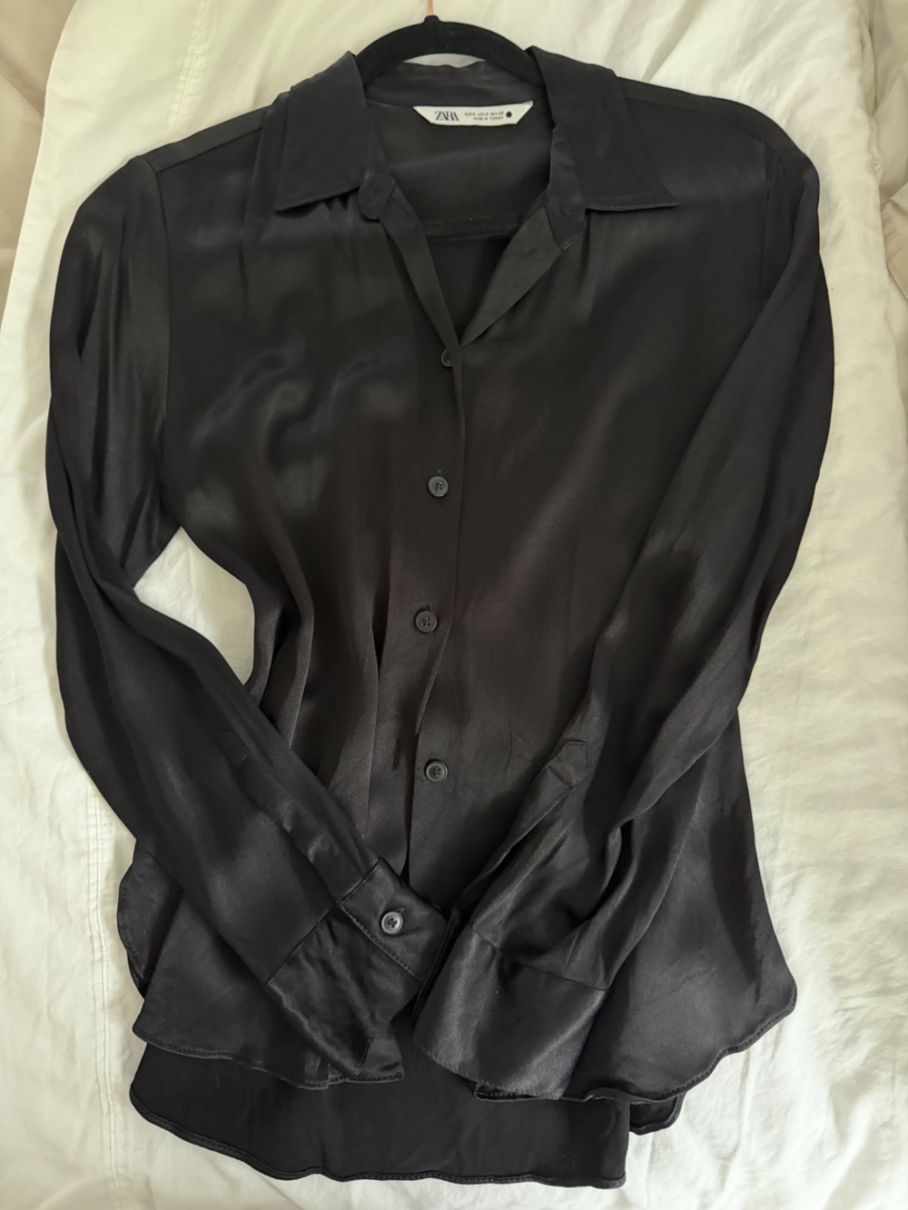 Zara Black Satin Button-Up Blouse